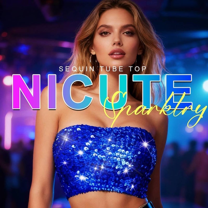 Nicute Sequin Tube Top Sparkly Crop Tops for Women - Image 2